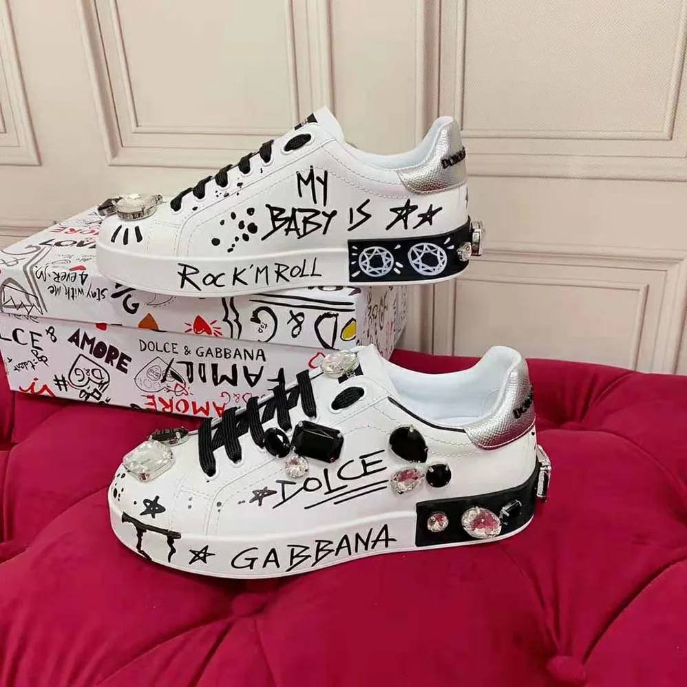 Dolce Gabbana D&G Calfskin Portofino Sneakers with Embroidery and Lettering for Unisex Dolce Gabbana D&G Calfskin Portofino Sneakers with Embroidery and Lettering for Unisex