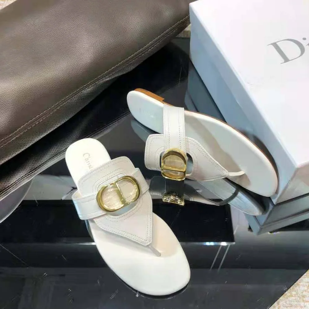 Dior 30 Montaigne Flat Thong Sandal White Calfskin for Women