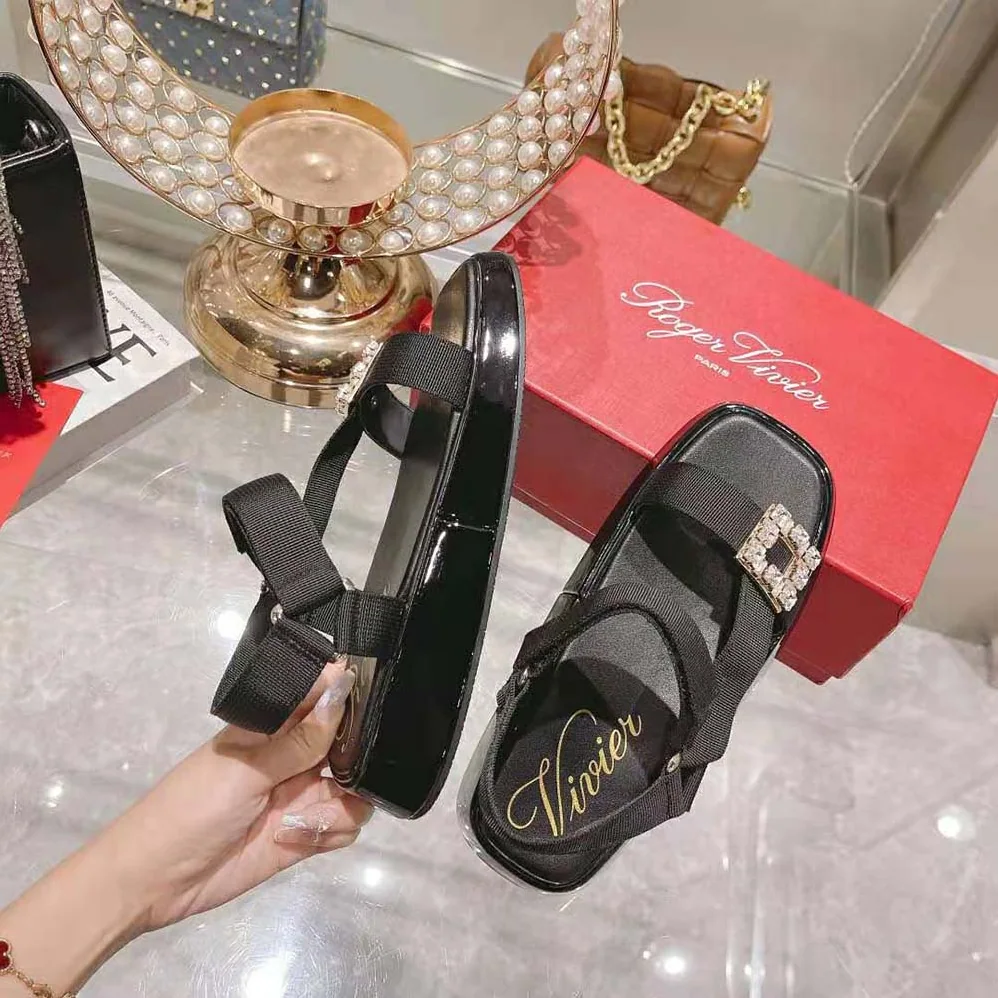 Roger Vivier Vivier Slide Trekky Strass Buckle Sandals in Fabrics for Women Roger Vivier Vivier Slide Trekky Strass Buckle Sandals in Fabrics for Women