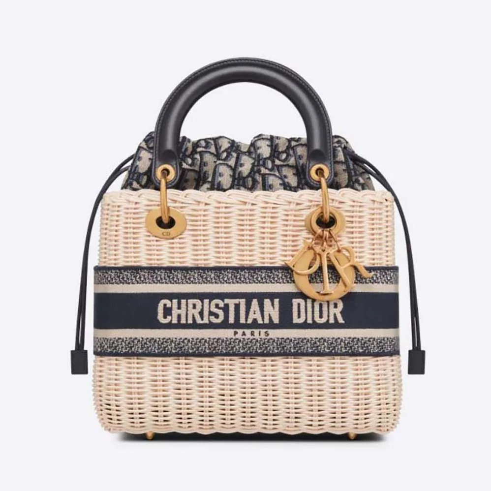 Dior Medium Lady Dior Bag Natural Wicker and Navy Dior Oblique Jacquard for Women Dior Medium Lady Dior Bag Natural Wicker and Navy Dior Oblique Jacquard for Women