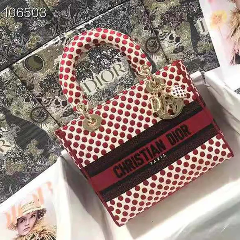 Dior Medium Lady D-Lite Dioramour Bag Red Dior Dots Embroidery Dior Medium Lady D-Lite Dioramour Bag Red Dior Dots Embroidery
