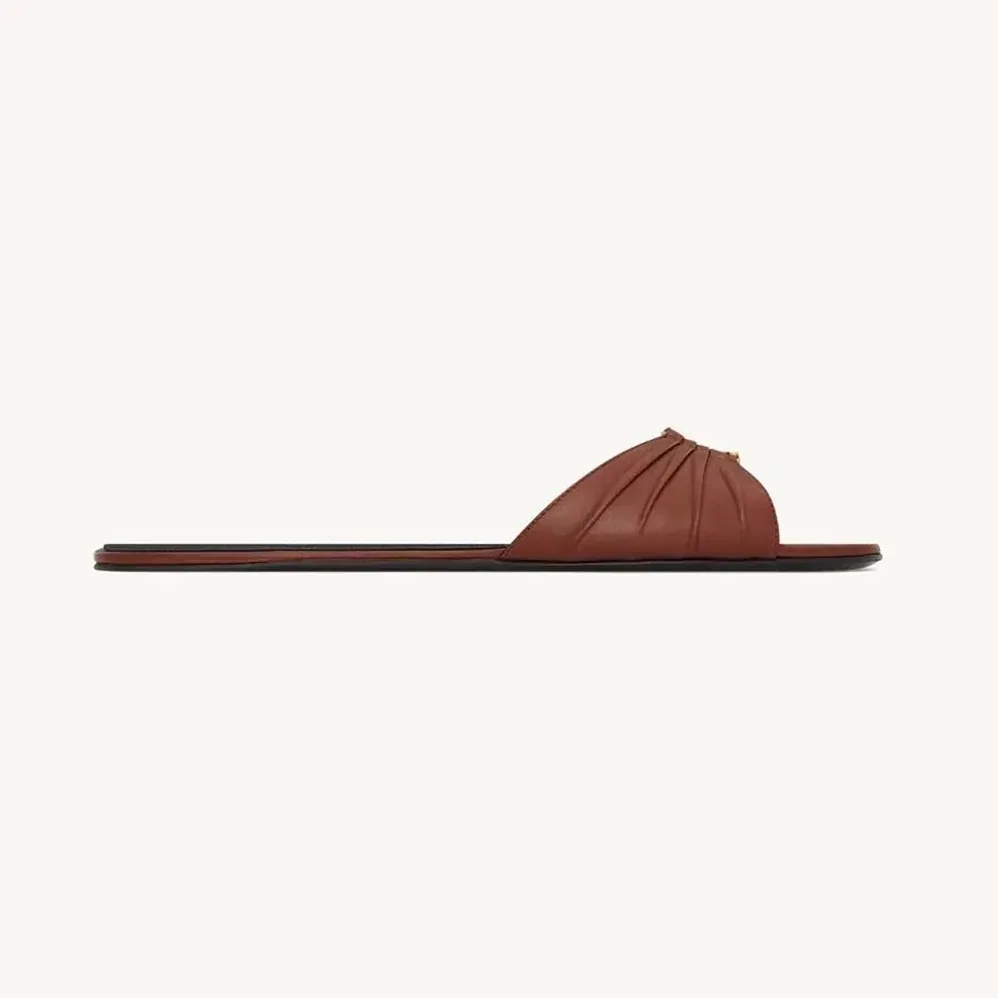 Saint Laurent YSL Babylone Slides In Smooth Leather Brown for Women Saint Laurent YSL Babylone Slides In Smooth Leather Brown for Women