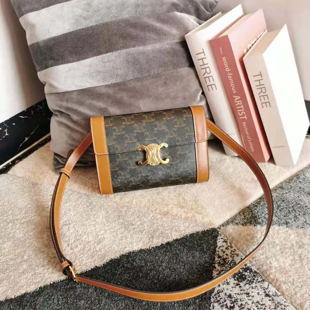Celine Strap Bag Triomphe in Triomphe Canvas and Calfskin for Women
