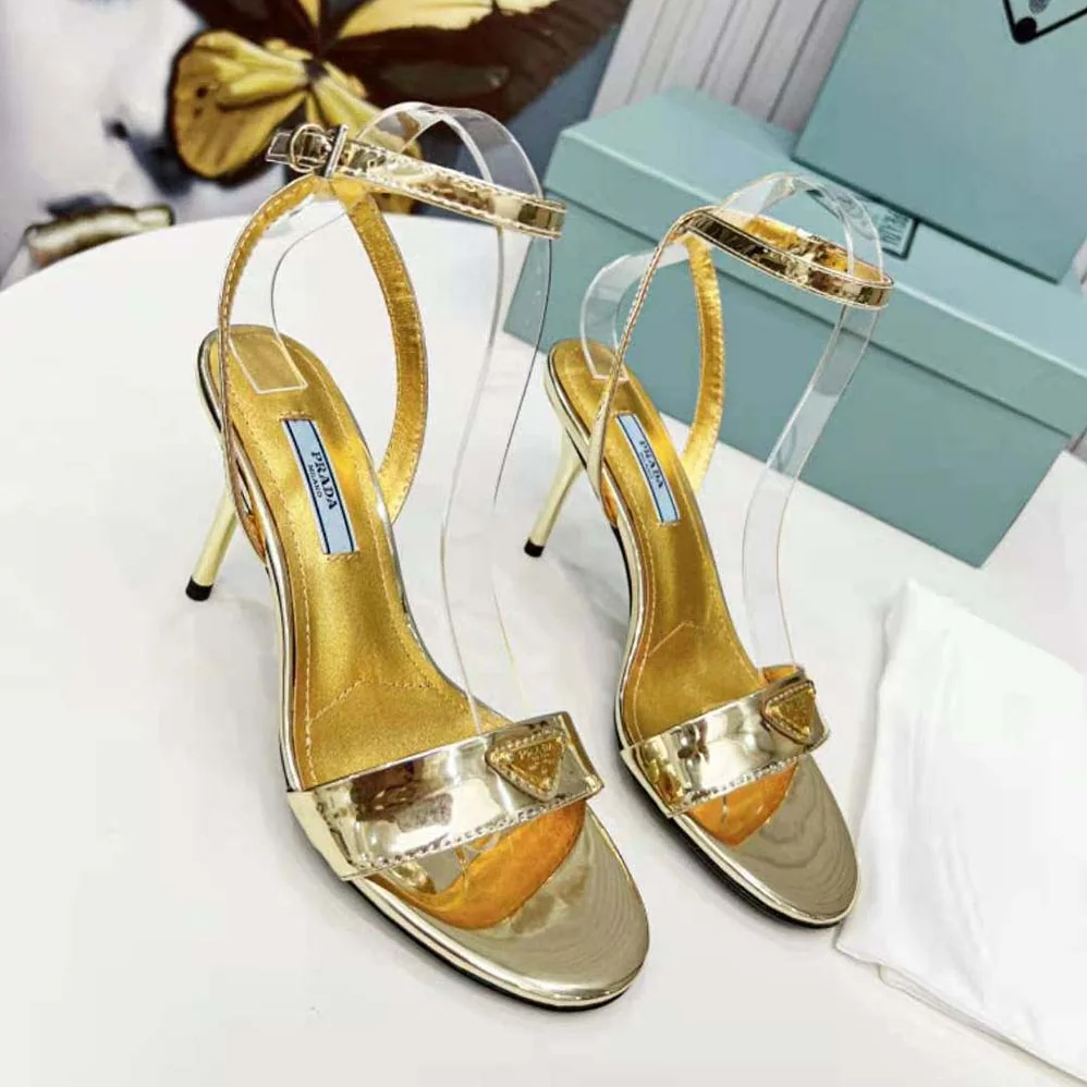 Prada Metallic Leather Sandals for Women in Gold