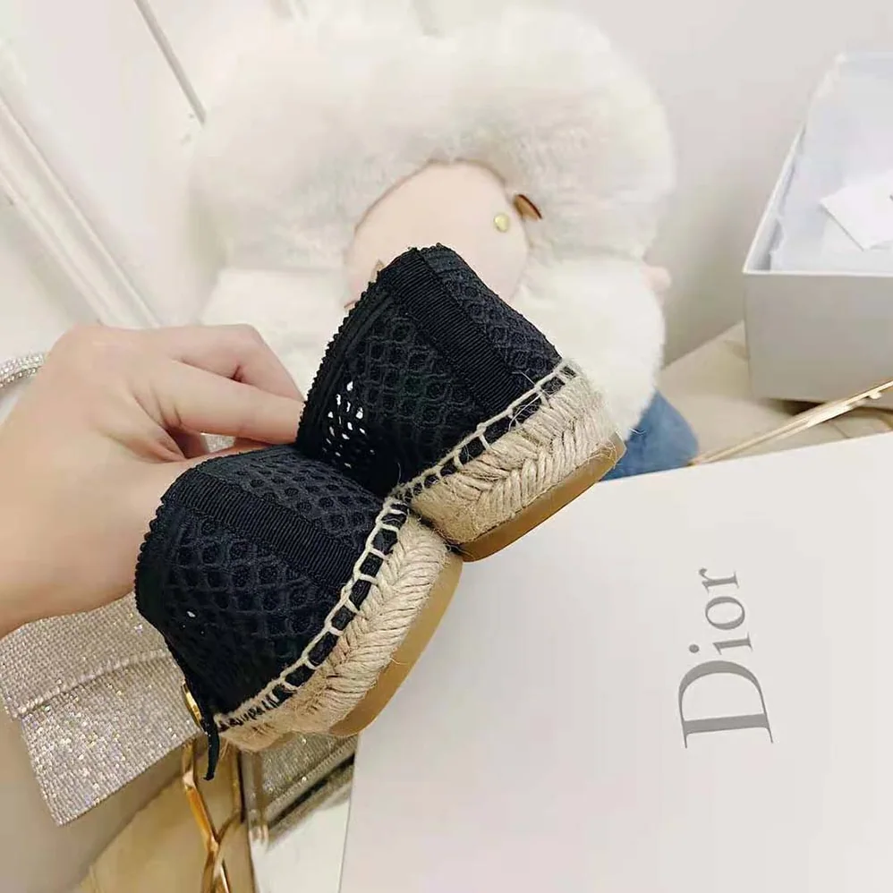 Dior Dior Caro Espadrille Ballerina Flat Black Mesh Embroidery for Women Dior Dior Caro Espadrille Ballerina Flat Black Mesh Embroidery for Women