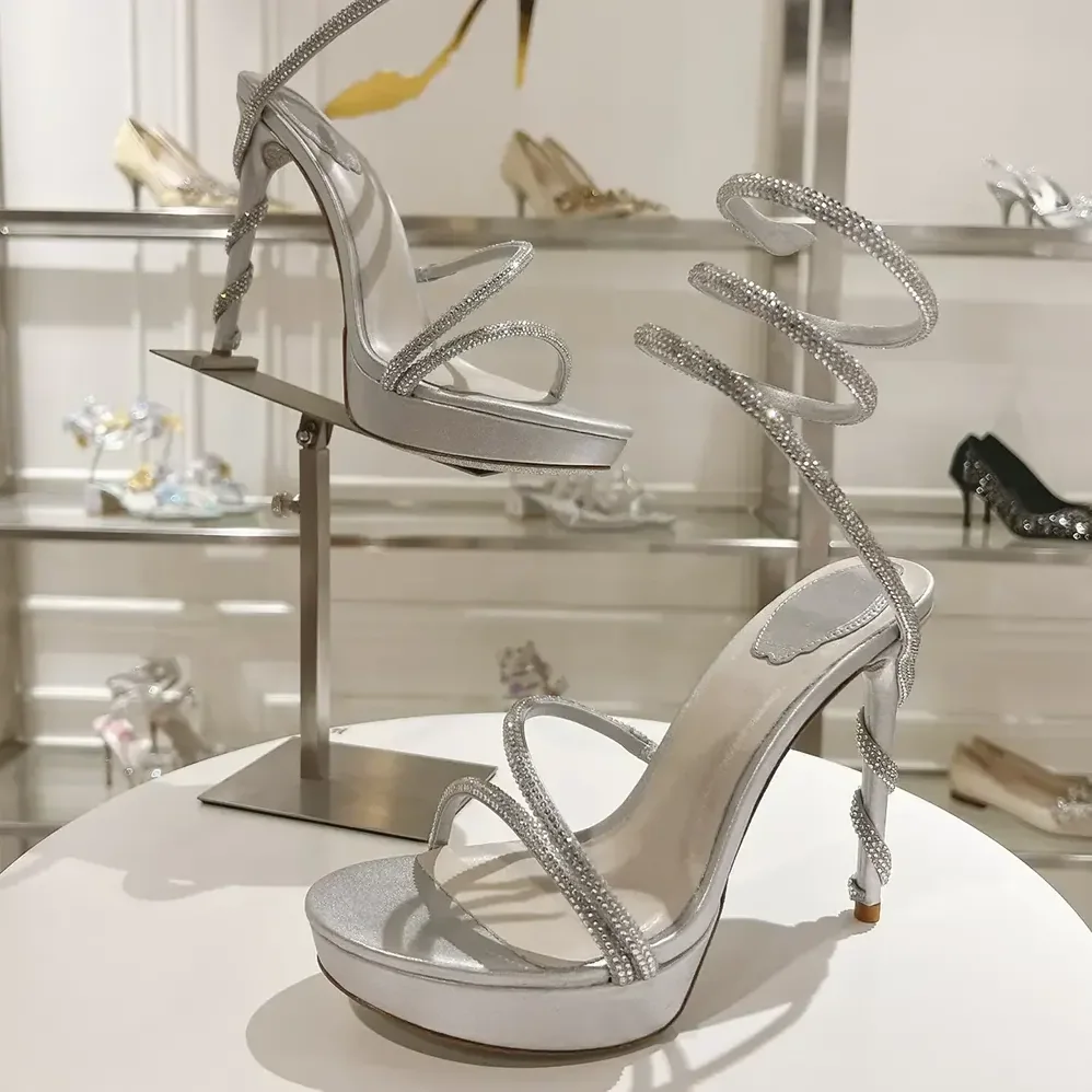 Rene Caovilla Margot Silver Platform Sandal 120 for Women