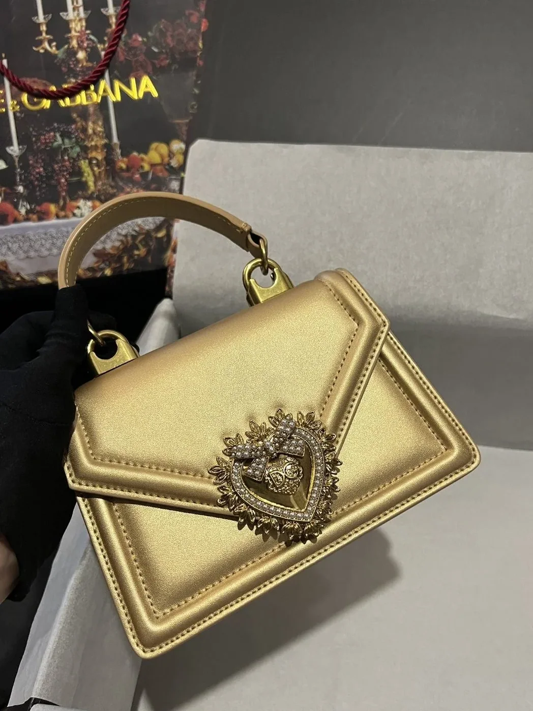 Dolce & Gabbana Small Devotion Bag In Plain Gold / DG Dolce & Gabbana Small Devotion Bag In Plain Gold / DG