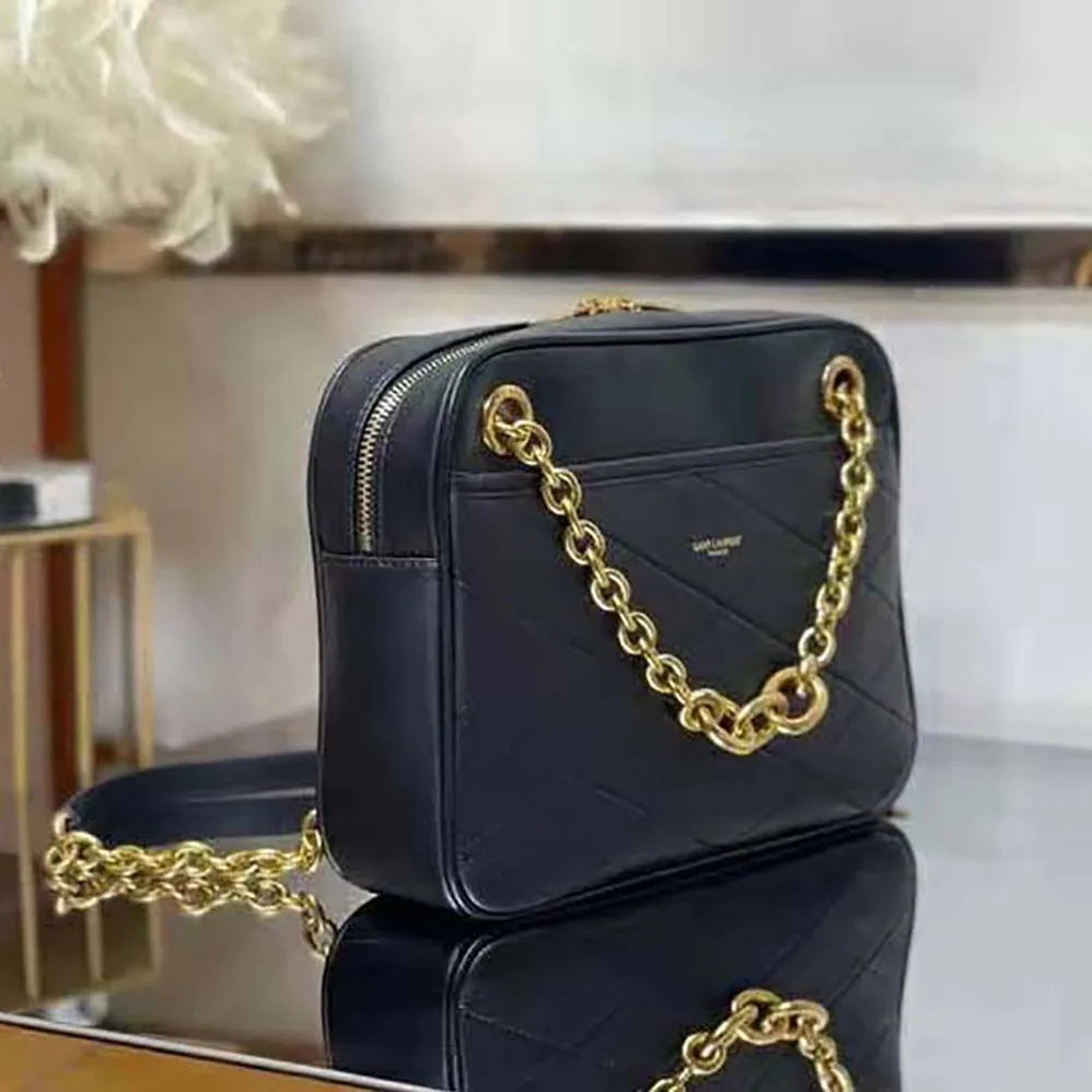 Saint Laurent YSL Le Maillon Small Chain Bag in Quilted Lambskin for Women in Black