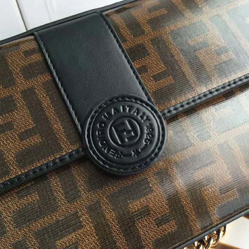 Fendi Double F Small Brown Leather and Fabric Bag for Women