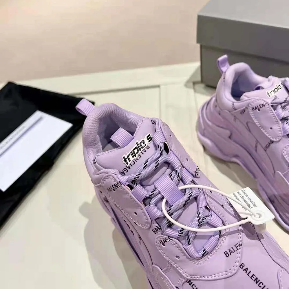 Balenciaga Triple S Sneaker Allover Logo in Lilac Purple and Black Technical Material for Unisex