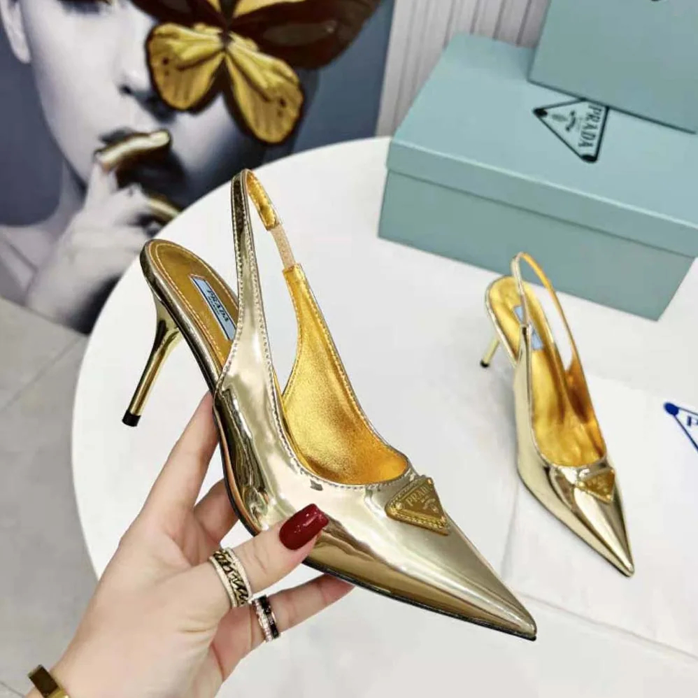 Prada Metallic Leather Slingback Pumps for Women in Gold