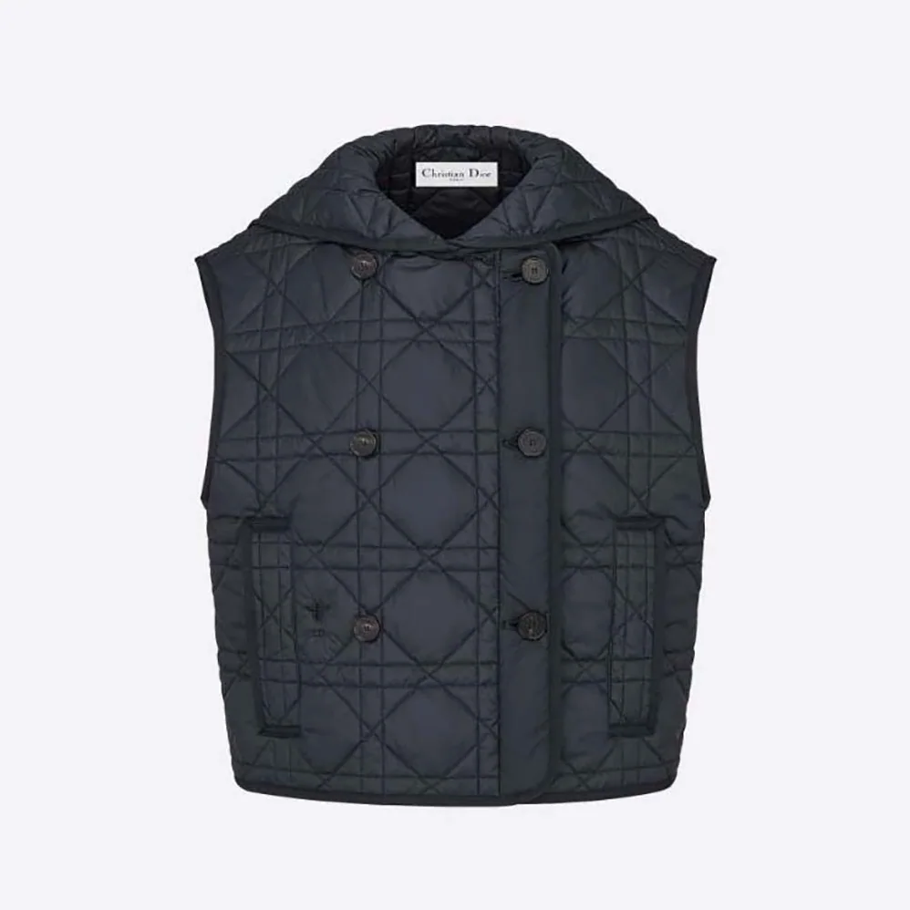 Dior Sleeveless Cropped Macrocannage Vest Navy Blue Quilted Technical Taffeta for Women Dior Sleeveless Cropped Macrocannage Vest Navy Blue Quilted Technical Taffeta for Women