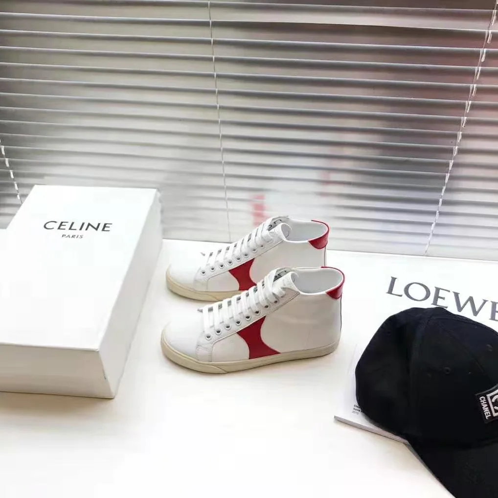 Celine Celine Triomphe Mid Lace Up Sneaker Calfskin for Women in Red
