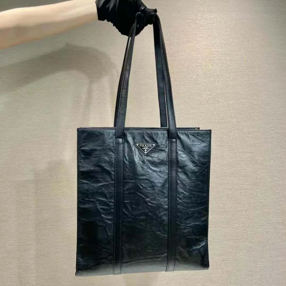 Prada Small Antique Nappa Leather Tote for Women in Black Prada Small Antique Nappa Leather Tote for Women in Black