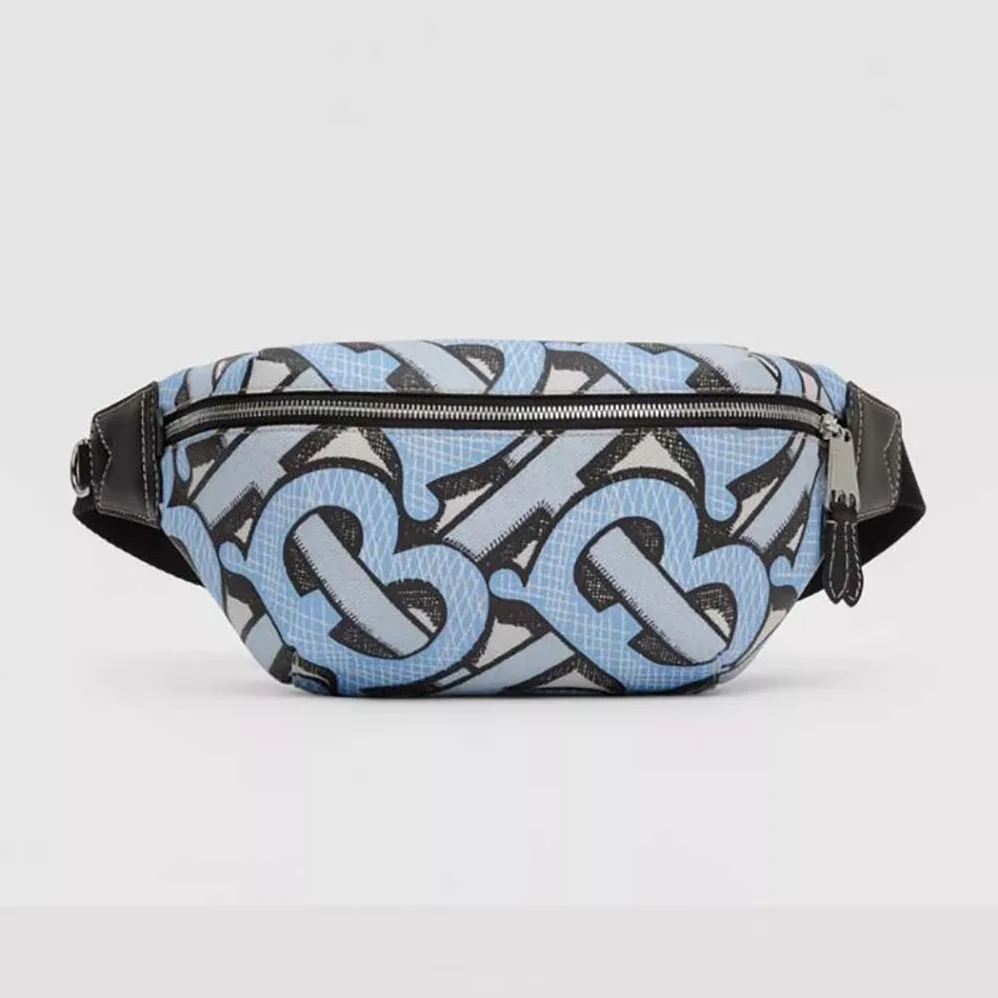 Burberry Monogram Print E-canvas Sonny Bum Bag for Women in Blue Burberry Monogram Print E-canvas Sonny Bum Bag for Women in Blue