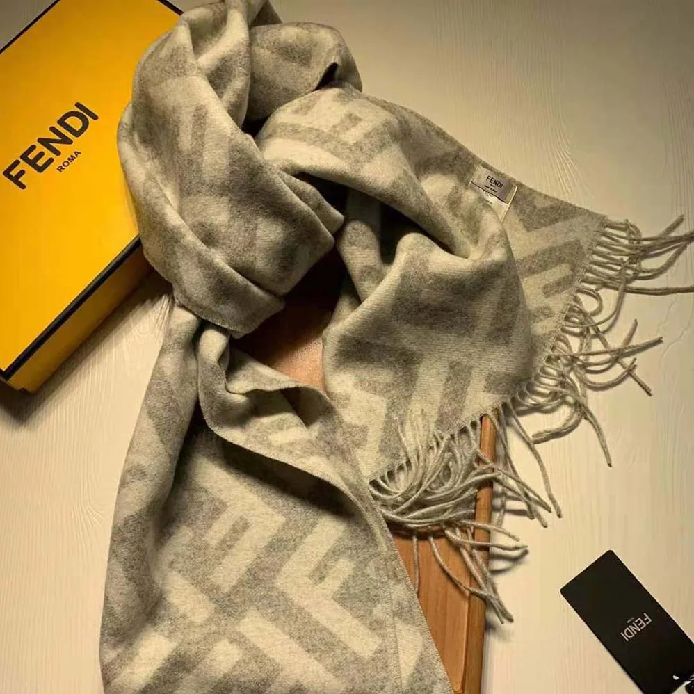 Fendi Long Scarf with Fringed Edges for Women in Silver Fendi Long Scarf with Fringed Edges for Women in Silver