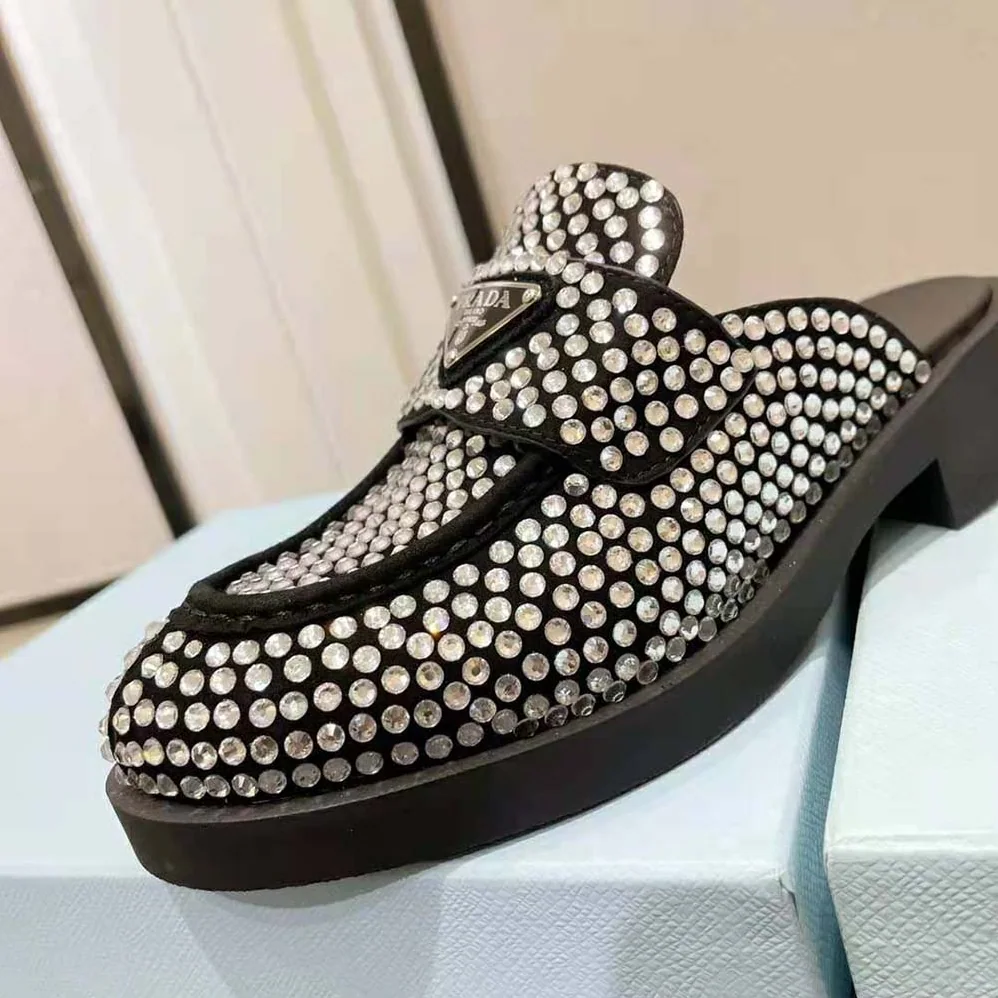 Prada Satin Mules with Crystals in 40mm Heel Height for Women in Black
