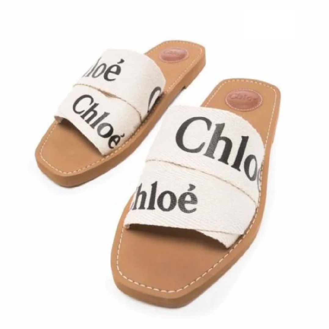 Chloe Woody Flat Mule in Canvas for Women in White