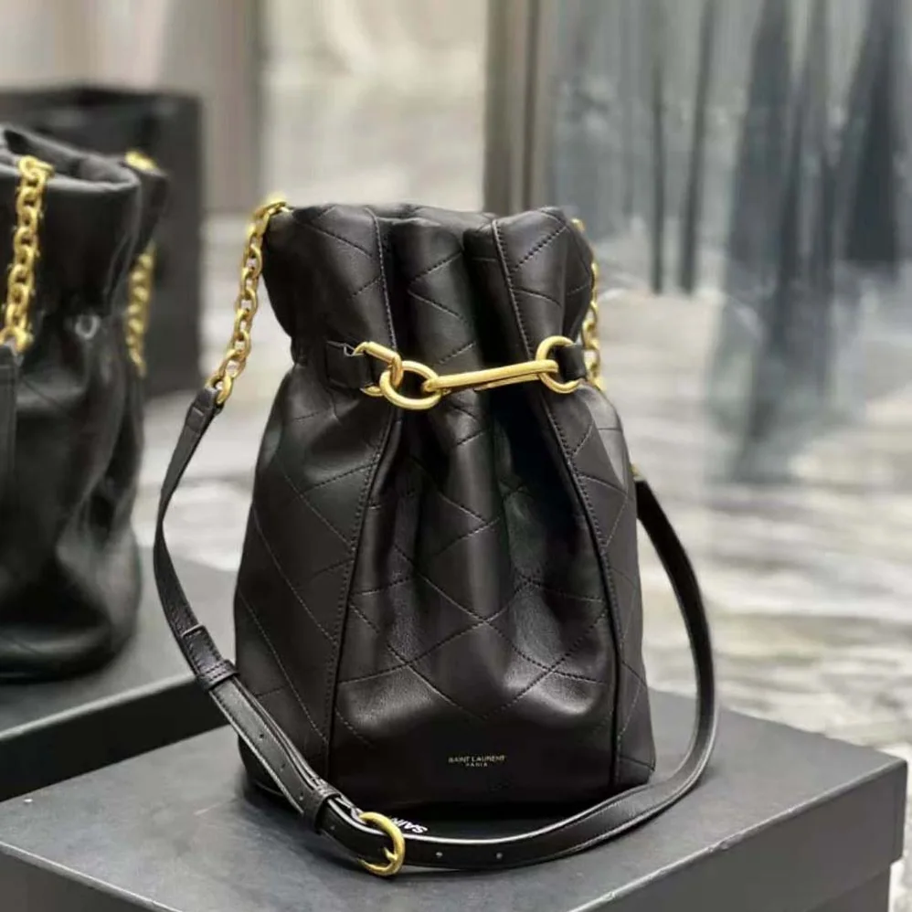 Saint Laurent YSL Le Maillon Hook Bucket Bag in Supple Leather for Women in Black Saint Laurent YSL Le Maillon Hook Bucket Bag in Supple Leather for Women in Black