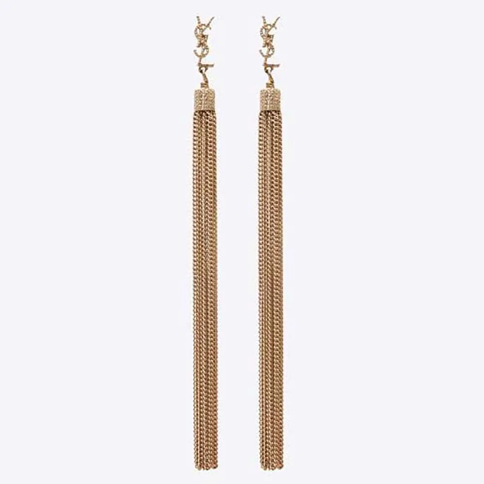 Saint Laurent YSL Loulou Earrings with Chain Tassels in Light Gold for Women in Colored Brass Saint Laurent YSL Loulou Earrings with Chain Tassels in Light Gold for Women in Colored Brass