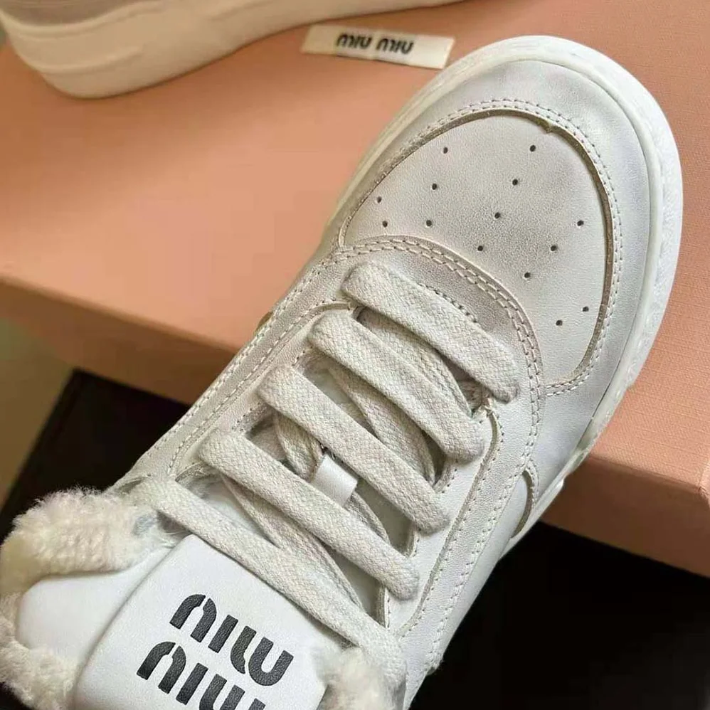 Miu Miu Bleached Leather Sneakers in EVA Sole with Logo for Women Miu Miu Bleached Leather Sneakers in EVA Sole with Logo for Women