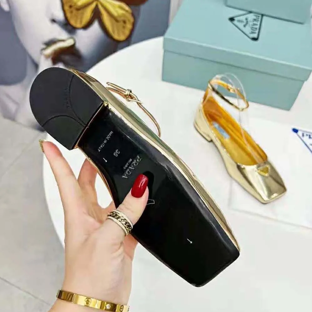 Prada Metallic Leather Ballerinas for Women in Gold