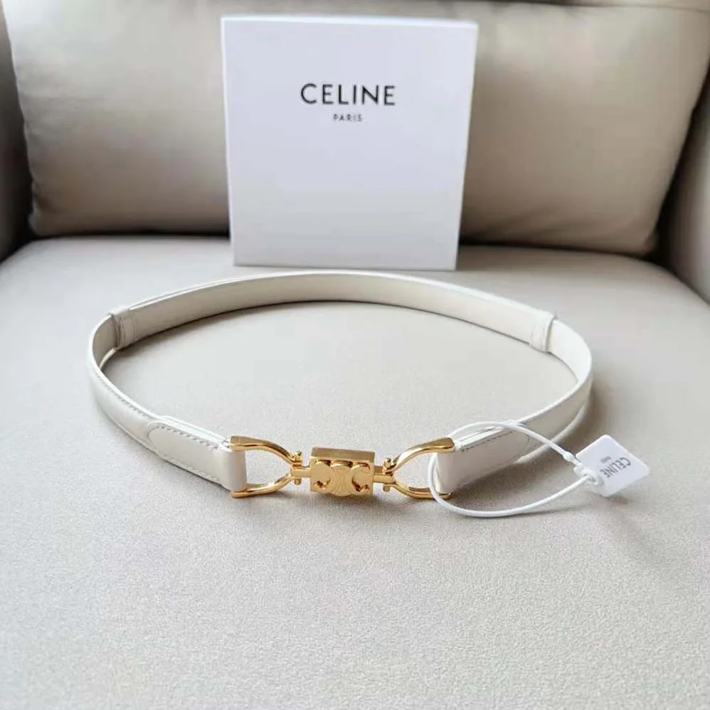 Celine Small Block Triomphe Belt in Taurillon Leather for Women in White Celine Small Block Triomphe Belt in Taurillon Leather for Women in White