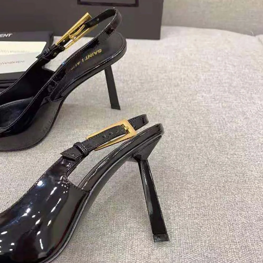 Saint Laurent YSL Lee Slingback Pumps in Glazed Leather for Women in Black Saint Laurent YSL Lee Slingback Pumps in Glazed Leather for Women in Black