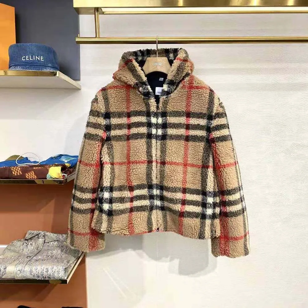 Burberry Check Fleece Hooded Jacket for Men