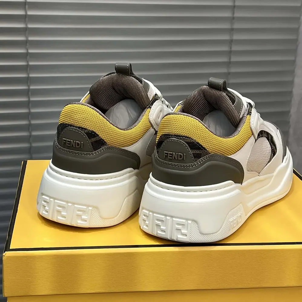 Fendi Fendi Force Sneakers White Brown and Yellow Leather Low for Unisex in tops