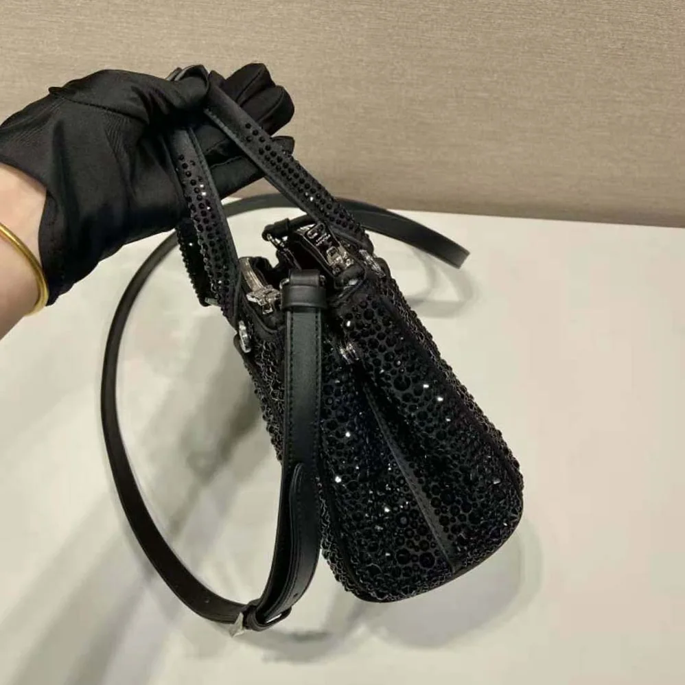 Prada Galleria Satin Mini-bag with Crystals for Women in Black