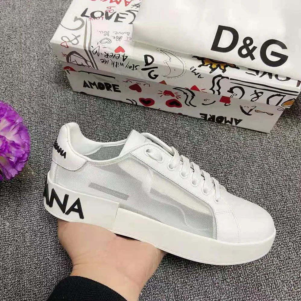 Dolce Gabbana D&G Portofino Sneakers in Nappa Leather and Mesh for Women