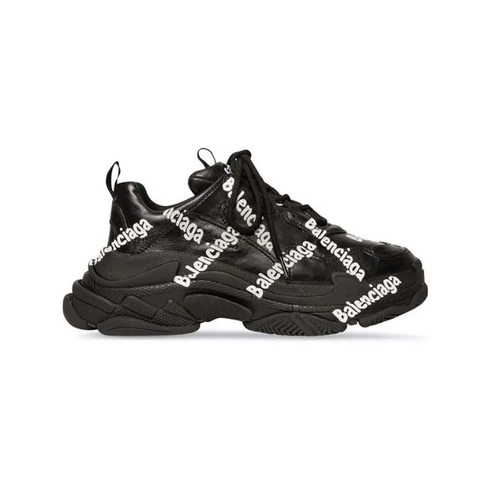 Balenciaga Triple S Logotype Sneaker in Black and White Technical Material for Women