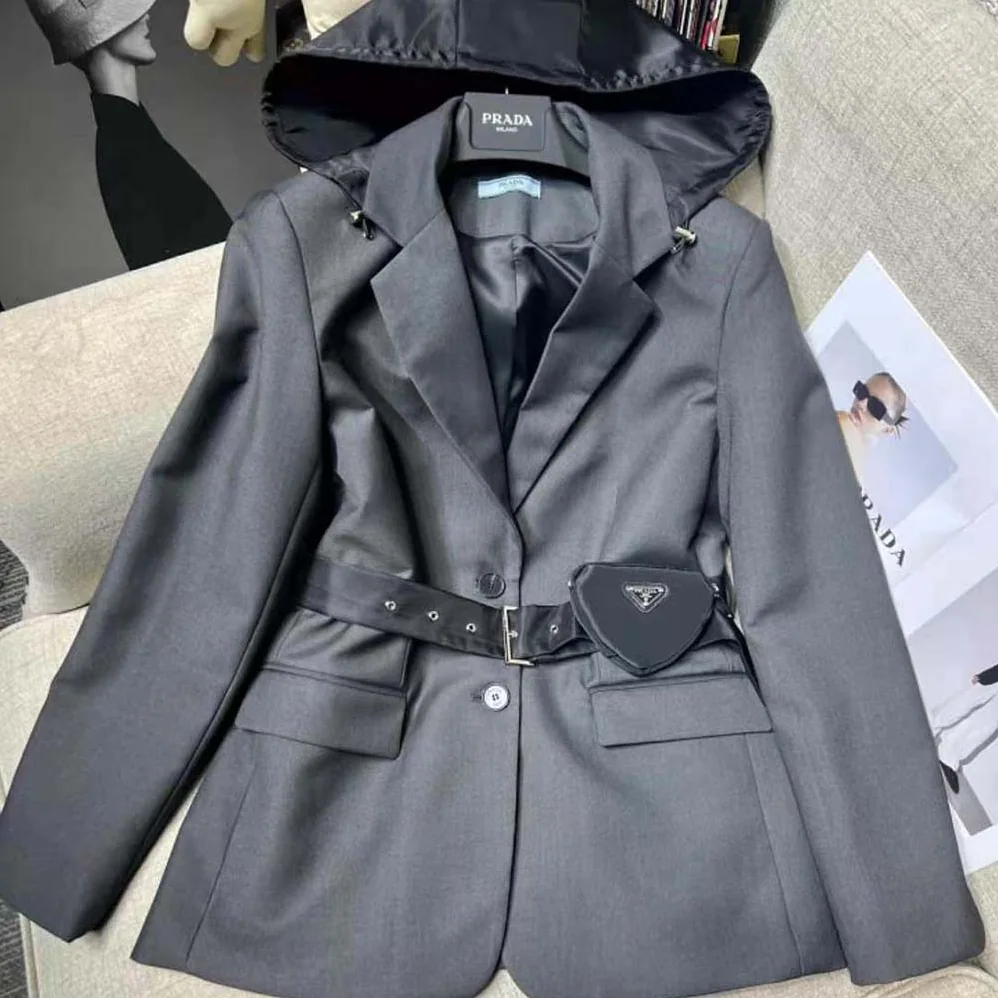 Prada Single-breasted Wool and Re-Nylon Jacket for Women in Black