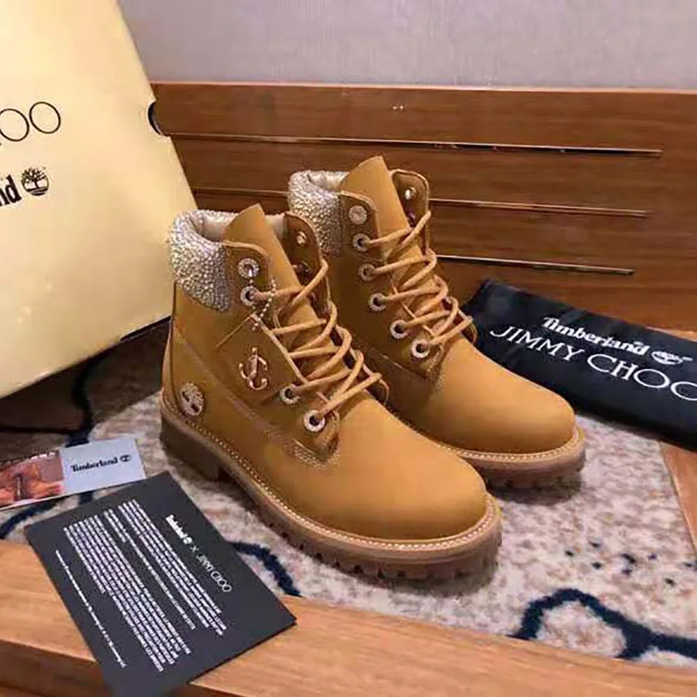 Jimmy Choo JC X Timberland/F Wheat Nubuck Leather Boots with Crystal Collar for Women Jimmy Choo JC X Timberland/F Wheat Nubuck Leather Boots with Crystal Collar for Women
