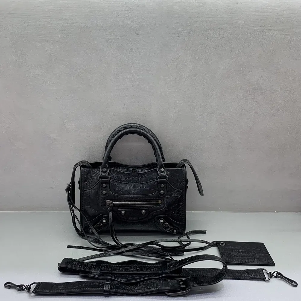 Balenciaga Le City Bag Nano in Black Arena Lambskin Brass Hardware for Women Balenciaga Le City Bag Nano in Black Arena Lambskin Brass Hardware for Women