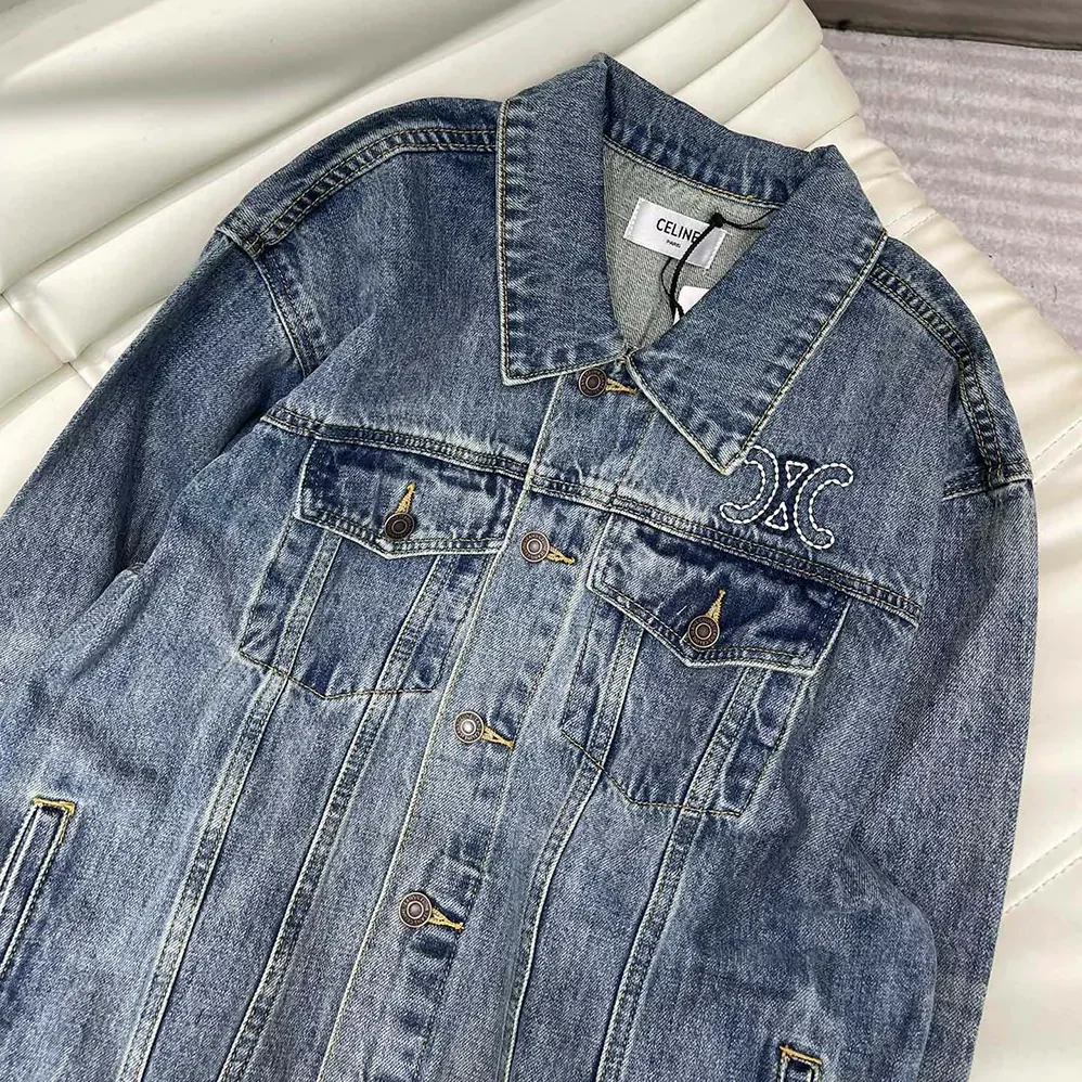 Celine Trucker Jacket in Dark Union Wash Denim for Women