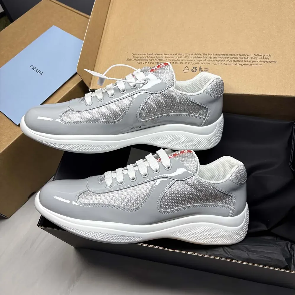 Prada America'S Cup Metallic Leather And Bike Fabric Sneakers for Unisex in Silver Prada America'S Cup Metallic Leather And Bike Fabric Sneakers for Unisex in Silver
