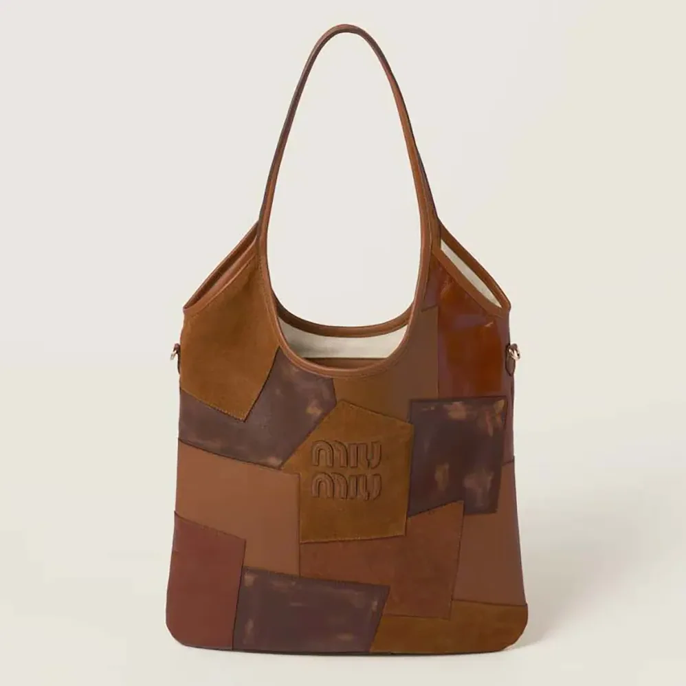 Miu Miu IVY Leather Patchwork Bag for Women in Brown Miu Miu IVY Leather Patchwork Bag for Women in Brown