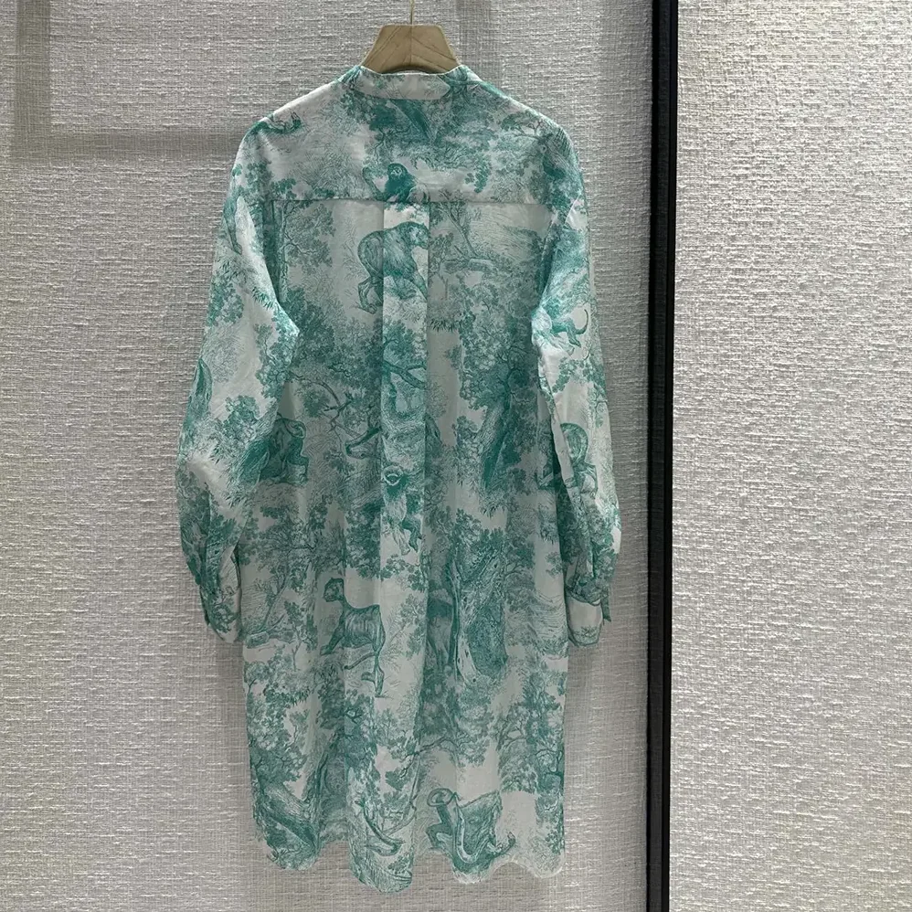 Dior Dioriviera Long Blouse White and Aquamarina Cotton Muslin for Women Dior Dioriviera Long Blouse White and Aquamarina Cotton Muslin for Women