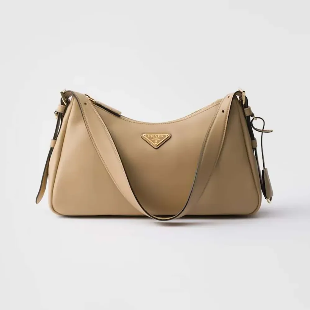 Prada Aimée Medium Leather Shoulder Bag for Women in Sandy Prada Aimée Medium Leather Shoulder Bag for Women in Sandy