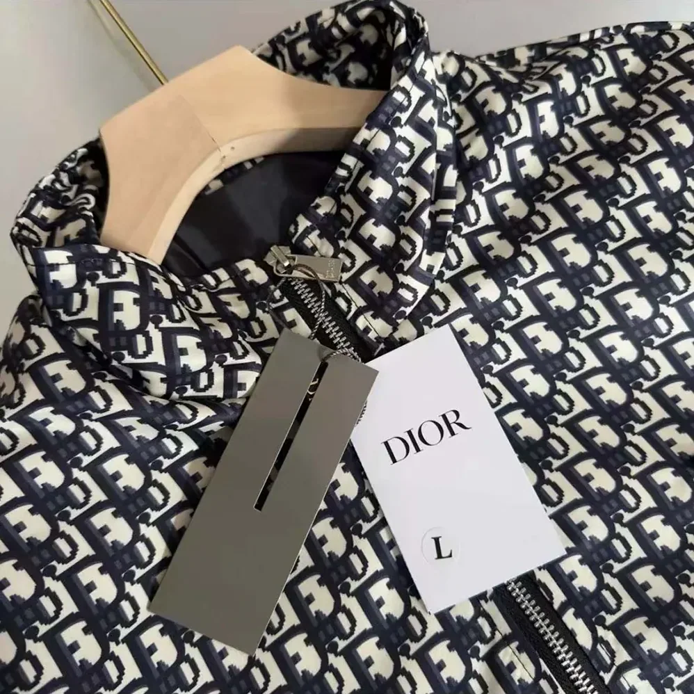 Dior Padded Bomber Jacket Blue and Ecru Technical Taffeta Jacquard for Men Dior Padded Bomber Jacket Blue and Ecru Technical Taffeta Jacquard for Men