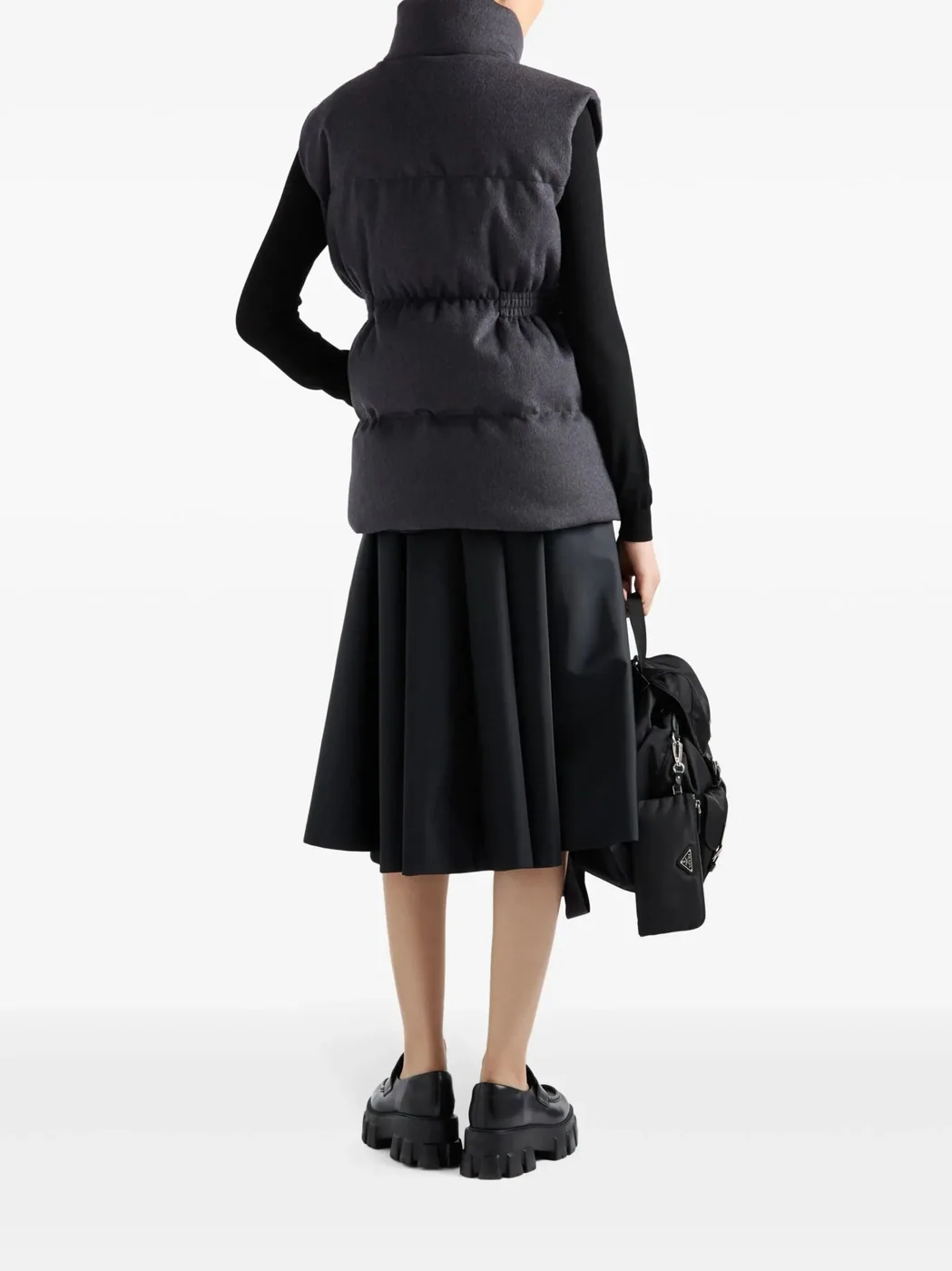 Prada Belted Down Padded Gilet Dark Grey