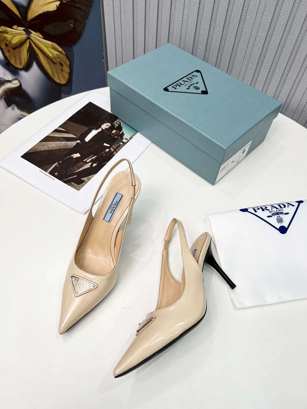 Prada Brushed Sling Pumps Cream