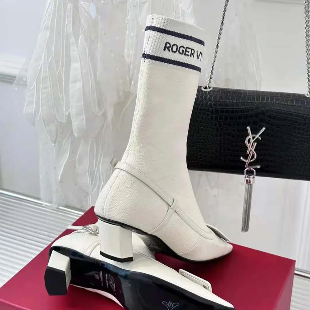 Roger Vivier Belle Vivier Sock Lacquered Buckle Ankle Boots in Patent Leather for Women in White Roger Vivier Belle Vivier Sock Lacquered Buckle Ankle Boots in Patent Leather for Women in White
