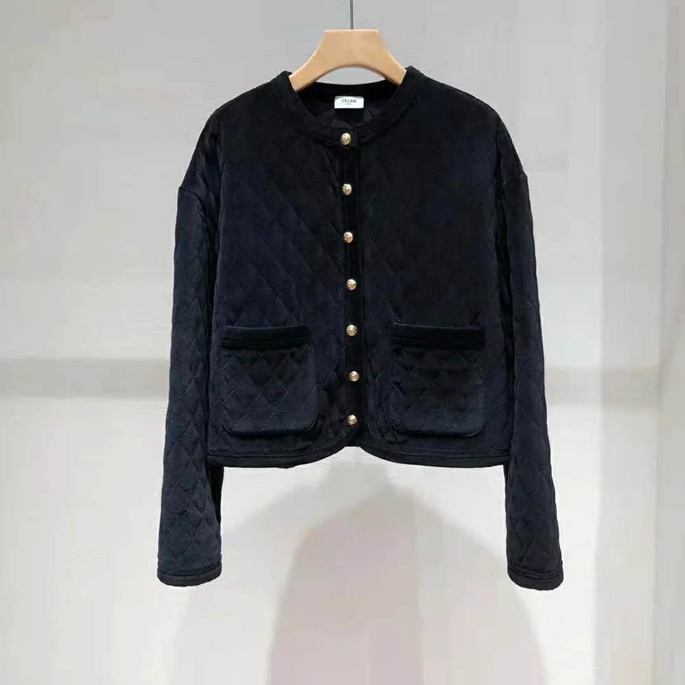 Celine Quilted Cardigan in Velvet Jersey for Women in Black Celine Quilted Cardigan in Velvet Jersey for Women in Black