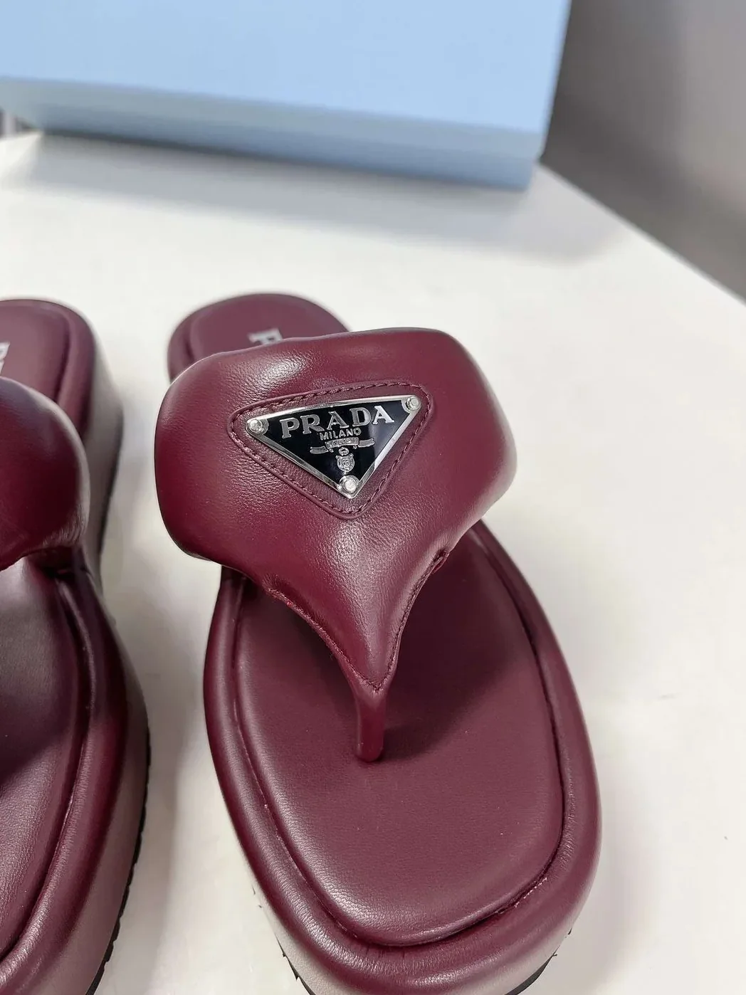 Prada Soft Padded Nappa Wedge Sandals Burgundy Prada Soft Padded Nappa Wedge Sandals Burgundy