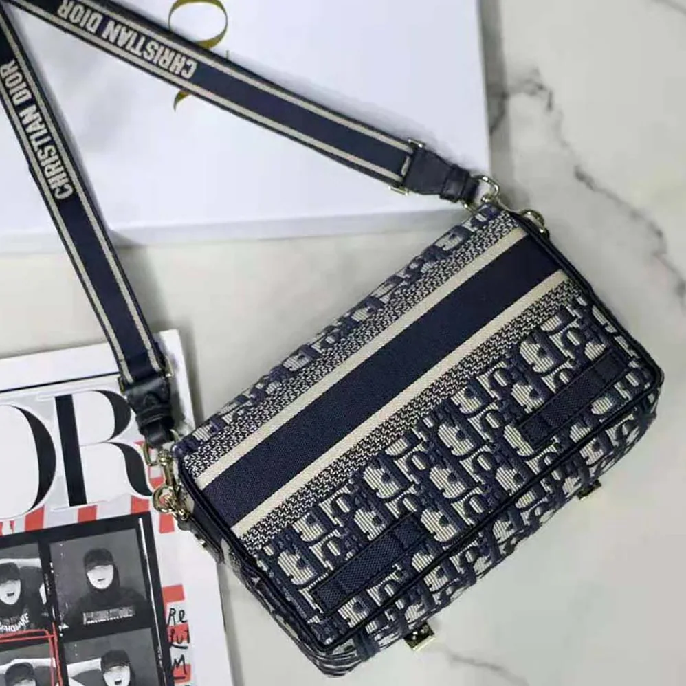 Dior Small Diorcamp Bag Blue Dior Oblique Embroidery for Women