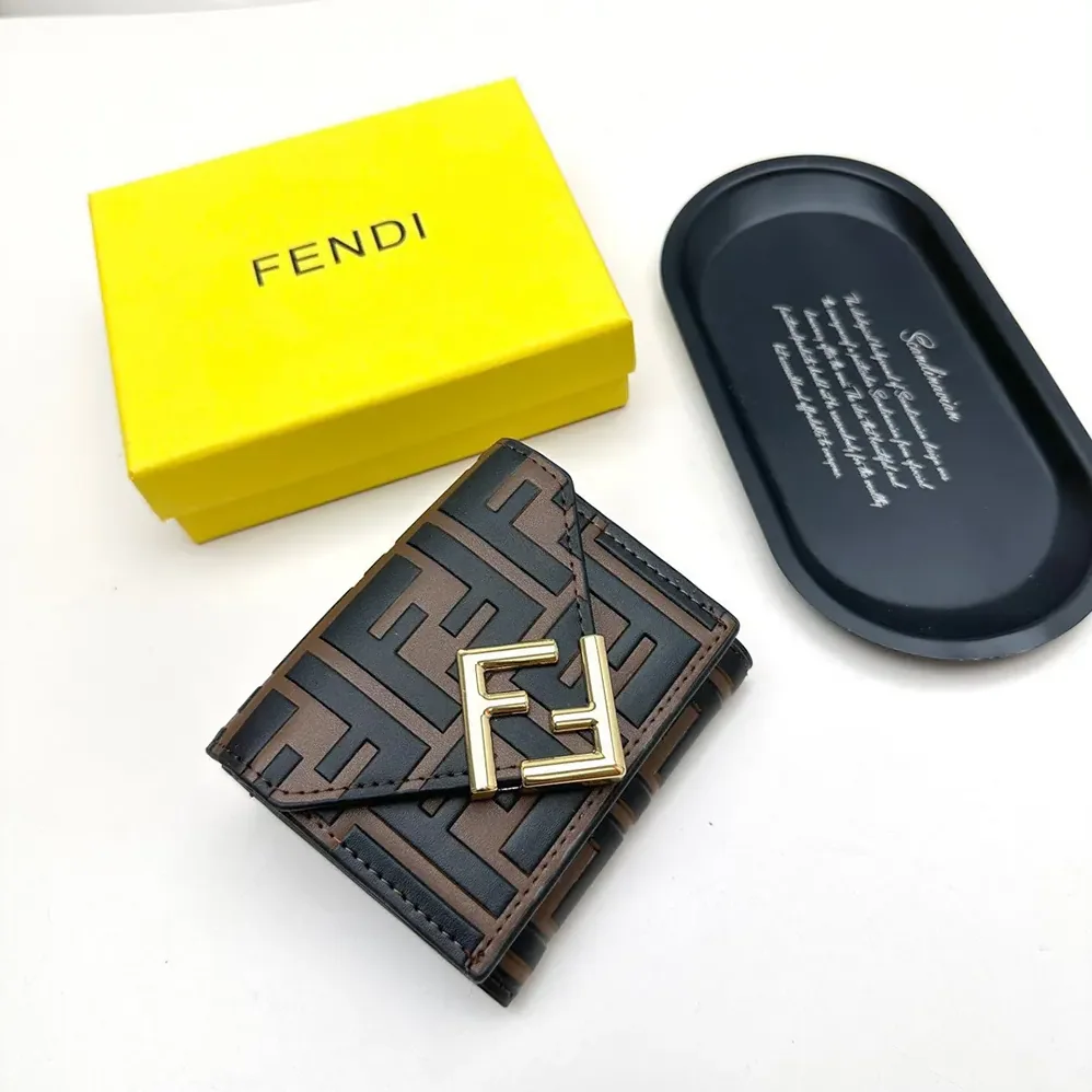 Fendi FF Diamonds Wallet Brown and Black FF Leather Wallet for Unisex Fendi FF Diamonds Wallet Brown and Black FF Leather Wallet for Unisex