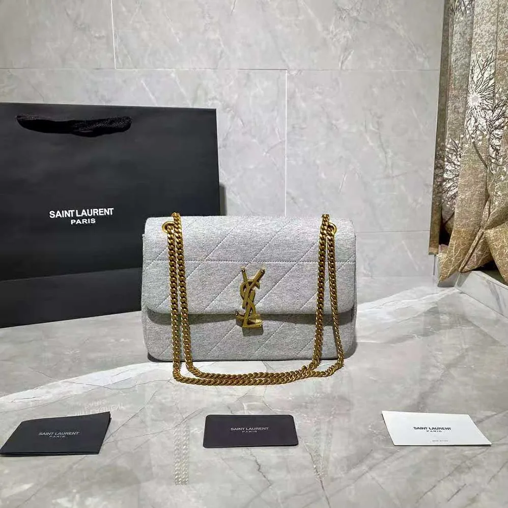 Saint Laurent YSL Jamie Medium Carre Rive Gauche in Jersey for Women in Silver